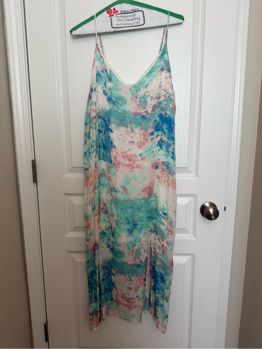 Vici Watercolor Slip Dress in Teal, Aqua & Blush